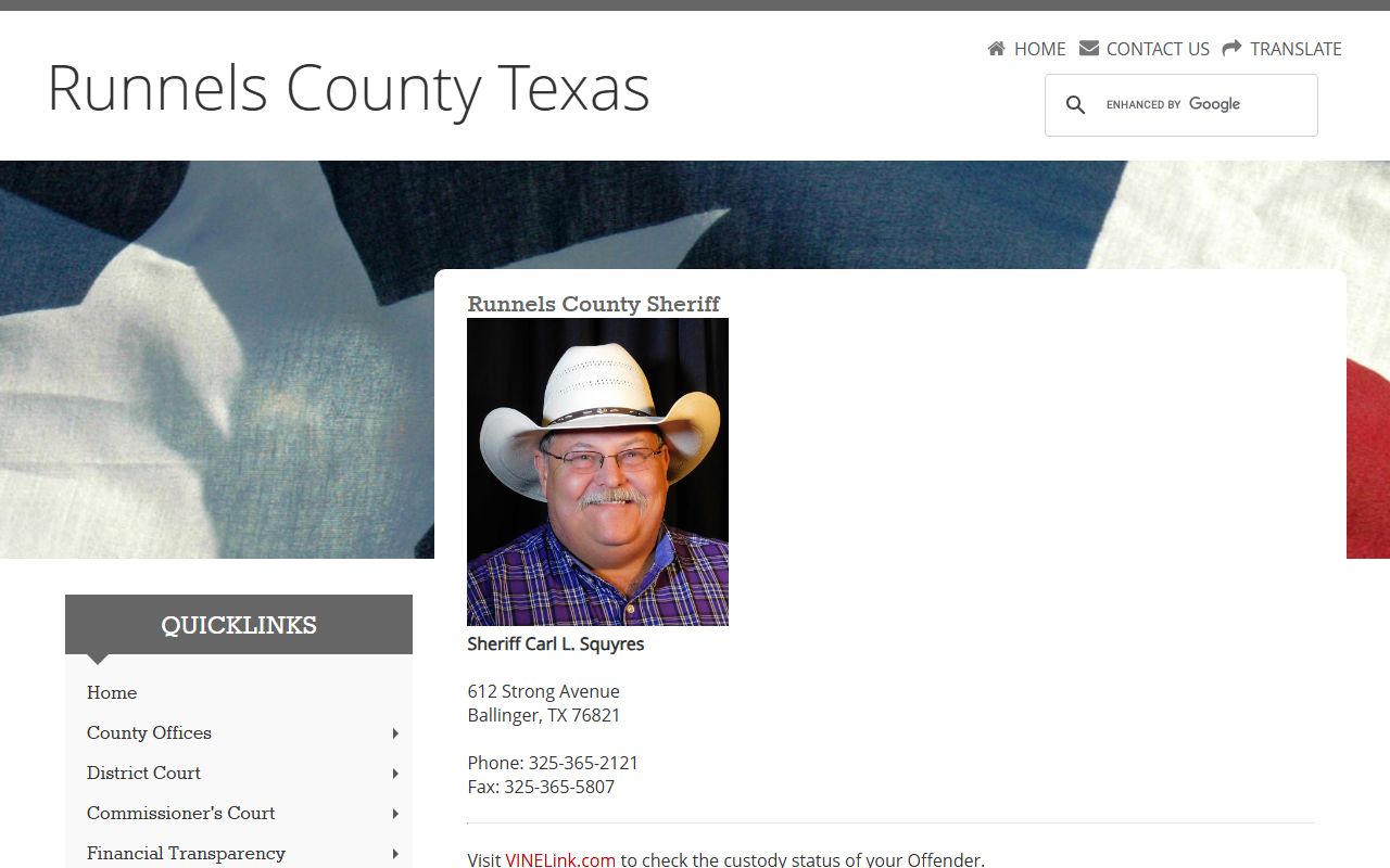 Runnels County sheriff page for inmate records and jail roster links