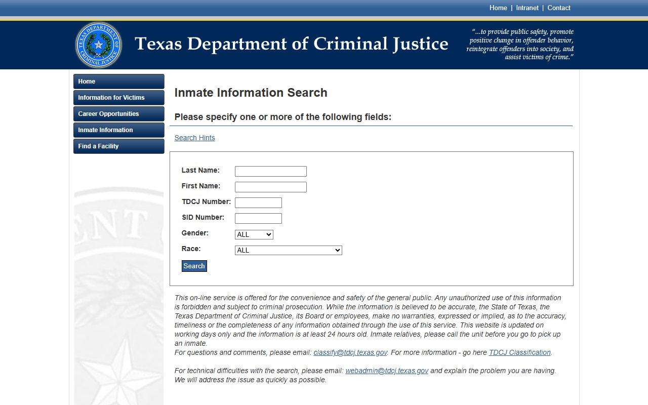 TDCJ inmate search for Runnels County transferred custody records